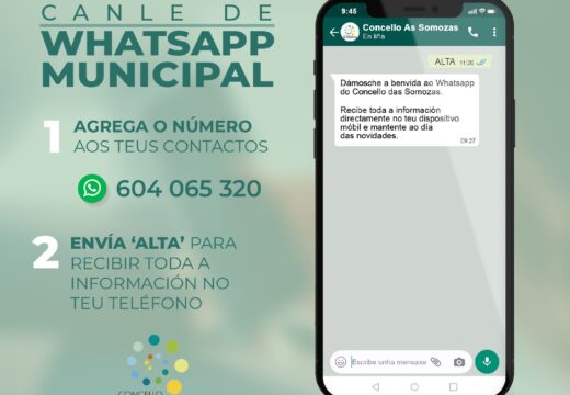 O Concello das Somozas activa unha canle de WhatsApp para informar da actividade municipal